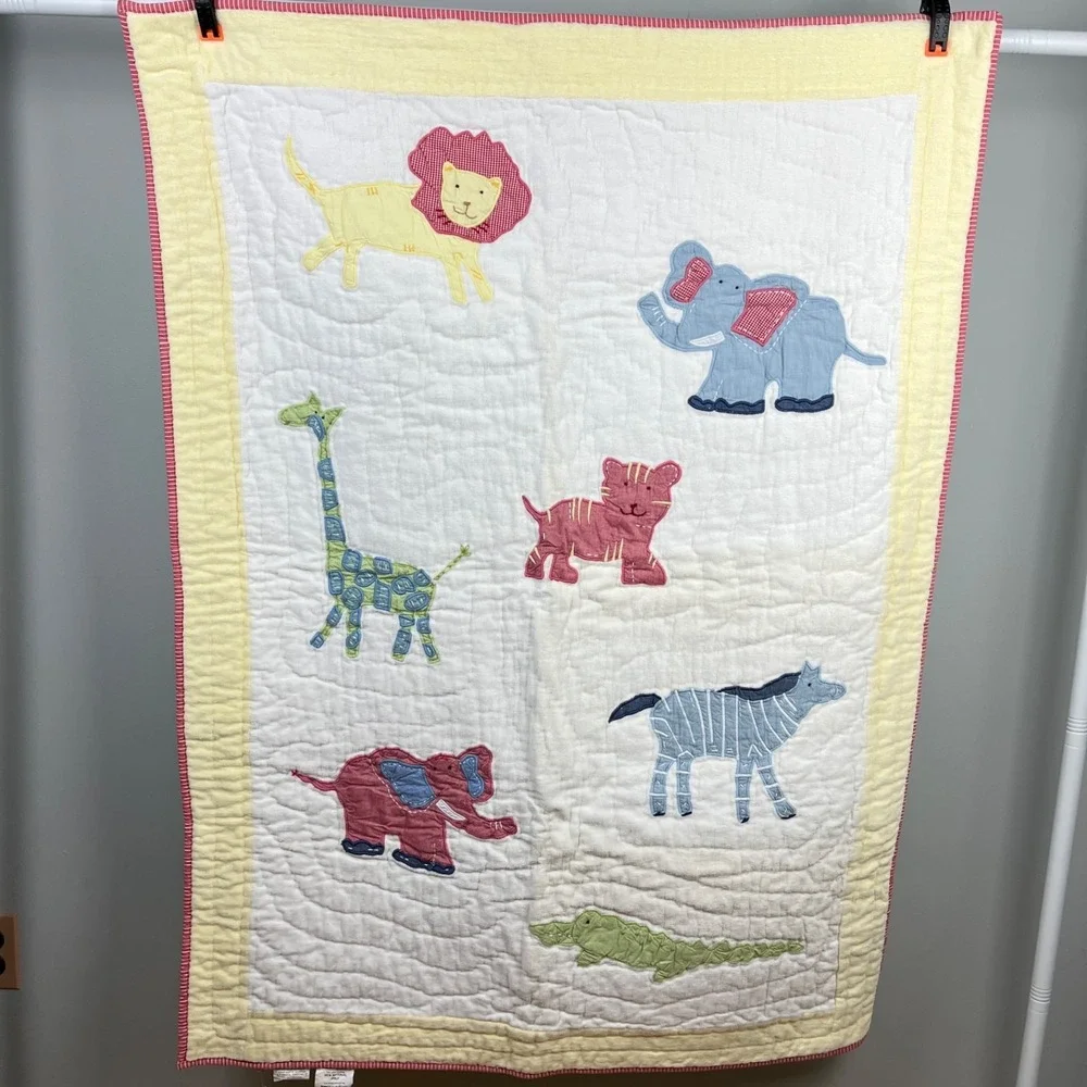 Pottery Barn Kids Safari Animal Crib/Toddler Quilt‎ & 2 Window Valances